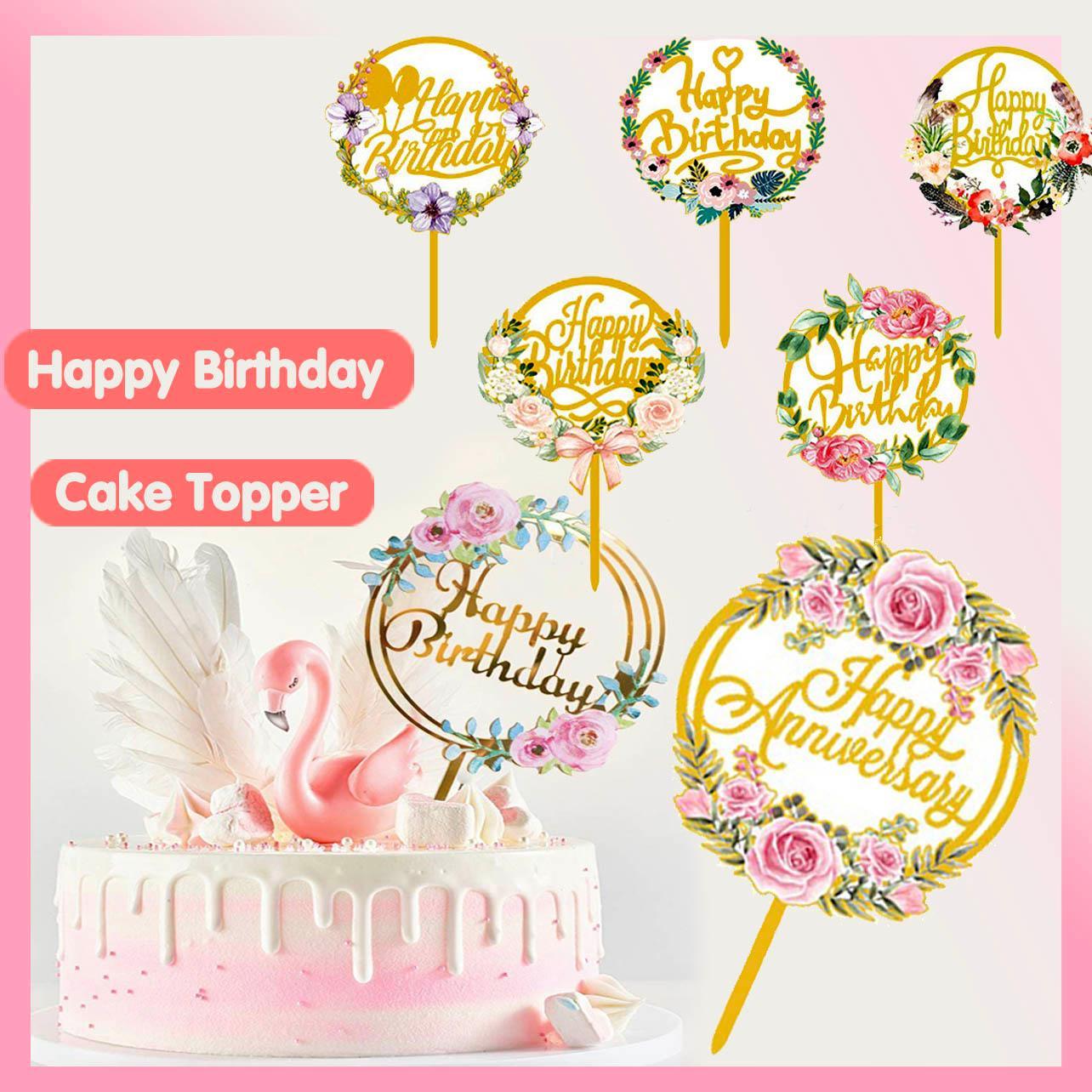 V528-FLOWER-TOPPERNO11-202510010400-00 Happy Birthday Anniversary Wedding Cake Flowers Topper Acrylic Party Decorations - NO.11 - Image 1