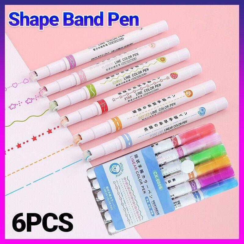 V528-FLUORESCENTMARKER-818180-202509291609-00 6PCS Dual Tip Line Drawing Pens – Fun Patterned Colour Markers Set - Image 1