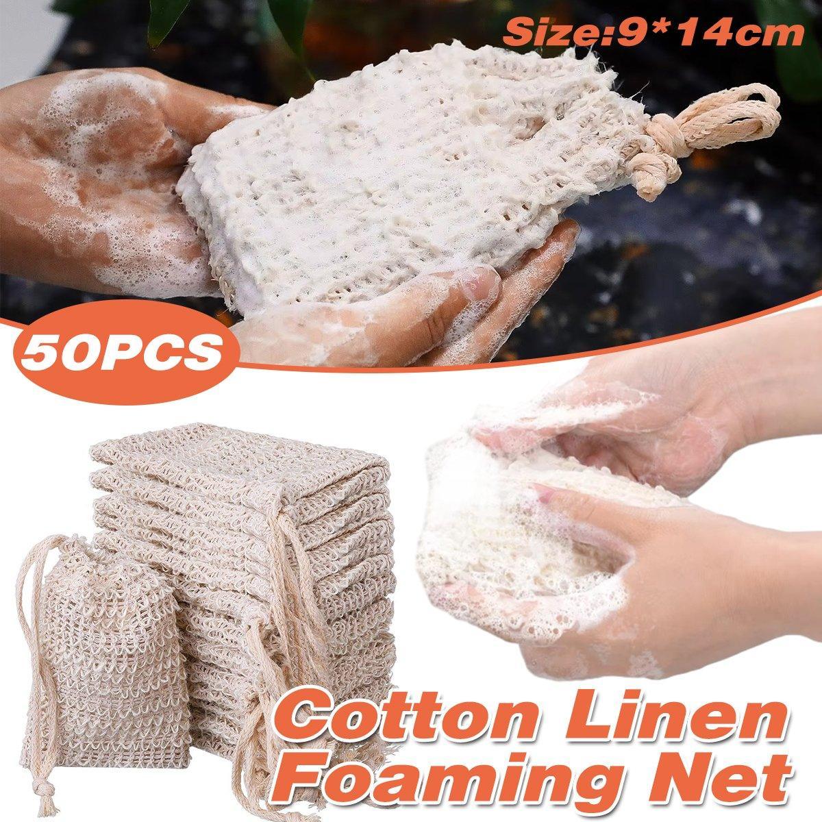 V528-FOAM-NET-9-14CM-50PCS-465610-202509251026-00 50PCS Soap Exfoliating Bags Cotton Linen Foaming Soap Saver Bag Pouch Drawstring - Image 1
