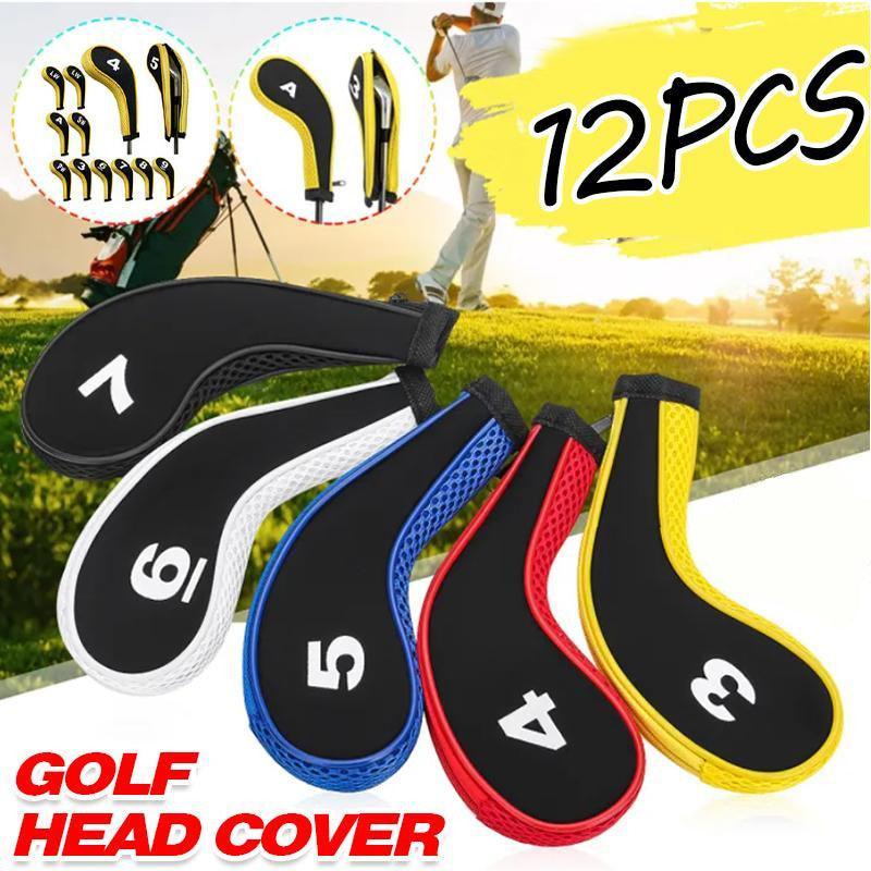 V528-GOLFCLUBCAPS-RED-12PCS-225395-202509301327-00 12Pcs Golf Head Cover Iron Putter Driver Headcover Protective Set Club Covers - Red - Image 1