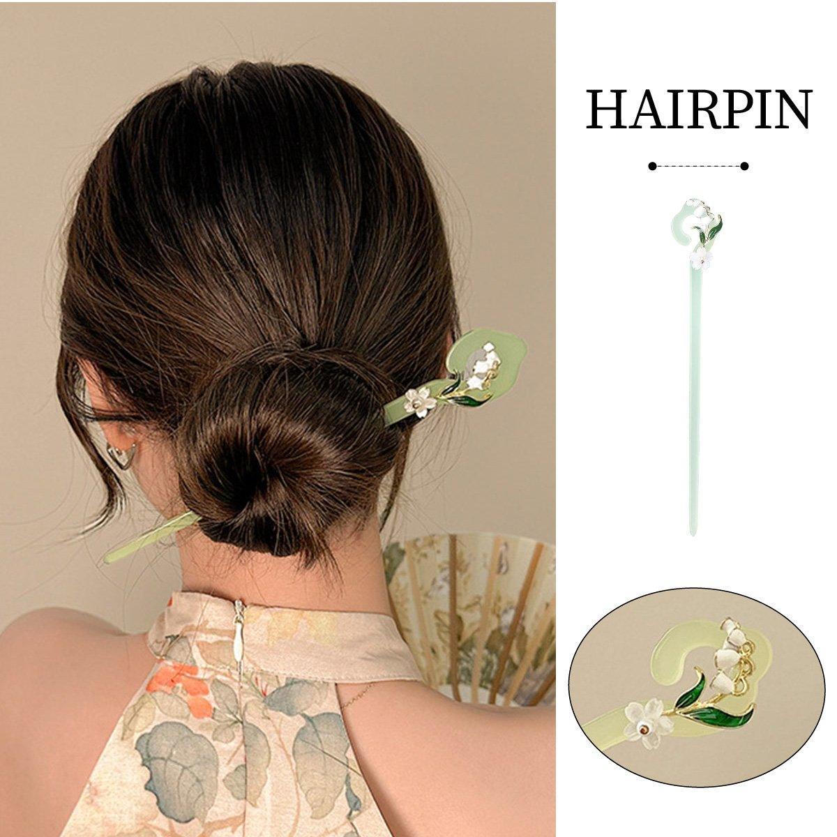 V528-HAIR-CLASP-FHX-617570-202509291727-00 Chinese Style Wind Flower Snow Hairpin Green Hanfu Headdress Women Girls - Image 1