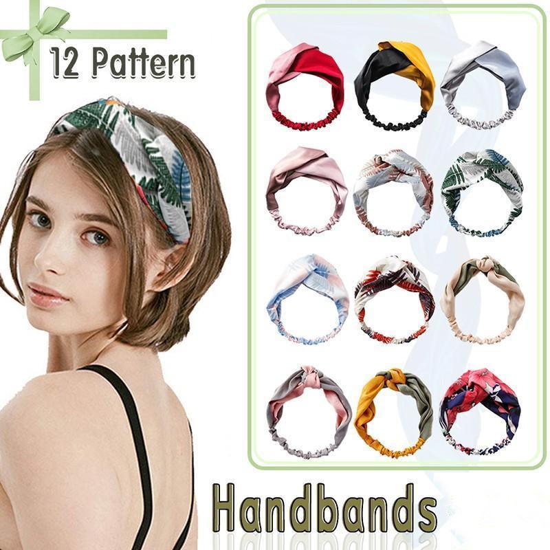 V528-HAIRBAND-C-NAVY-439776-202509301700-00 Women Chiffon Floral Print Headband Fashion Bohemian Elastic Cross Hair Bands - C-Navy - Image 1