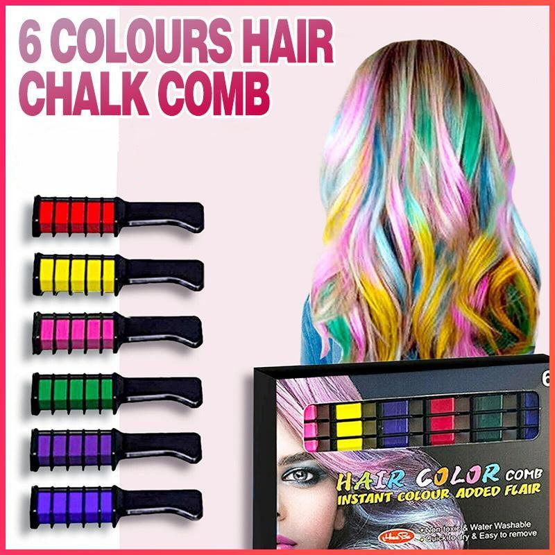 V528-HAIRDYEBRUSH-6PCS-257478-202509251436-00 6 Colours Washable Hair Chalk Comb Kit Temporary Hair Dye for Parties and Events - Image 1