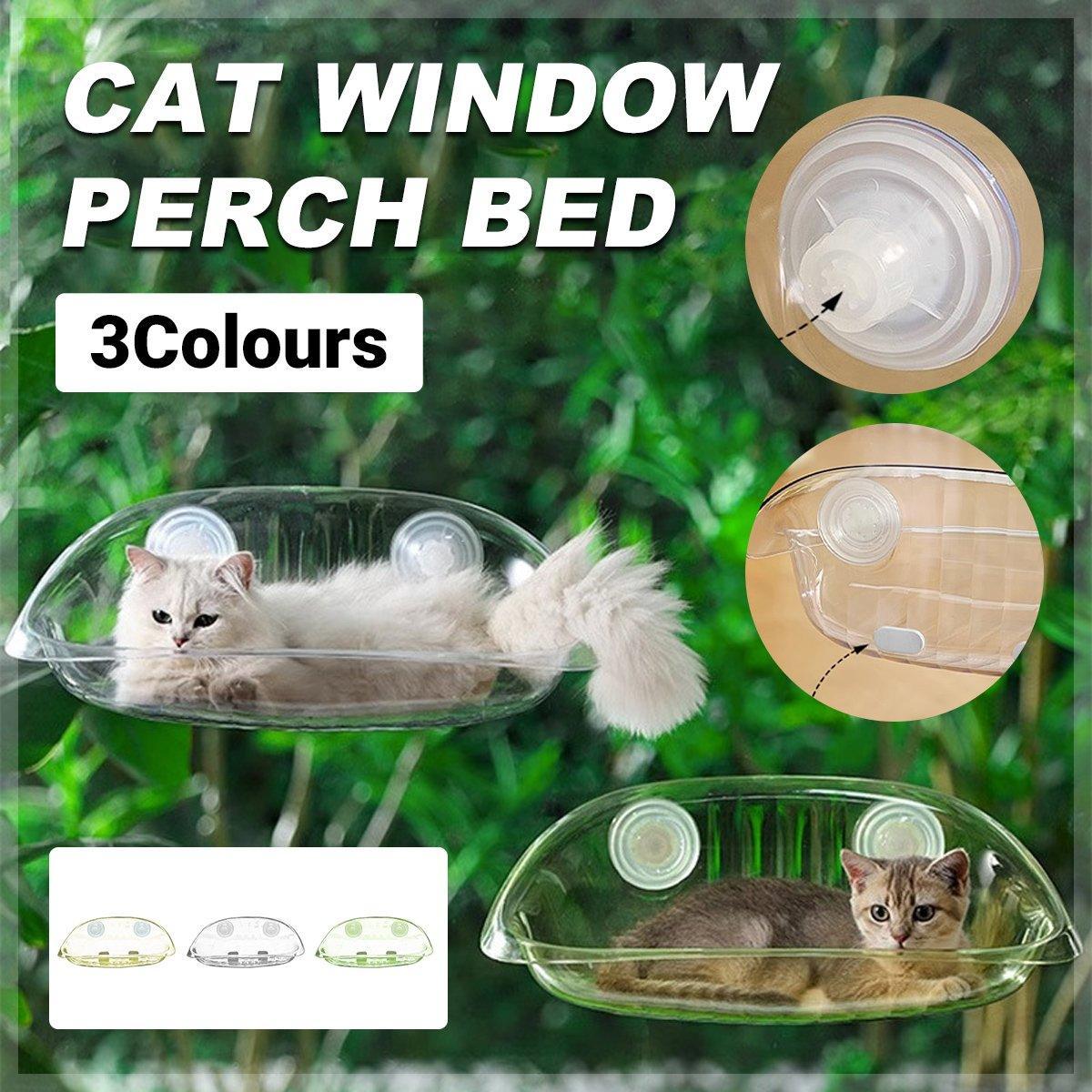 V528-HAMMOCK-WHITE-479223-202509301818-00 Cat Hammock Bed Glass Hanging Basket Clear Pet Nest Elevated Sleeping Bed - White - Image 1