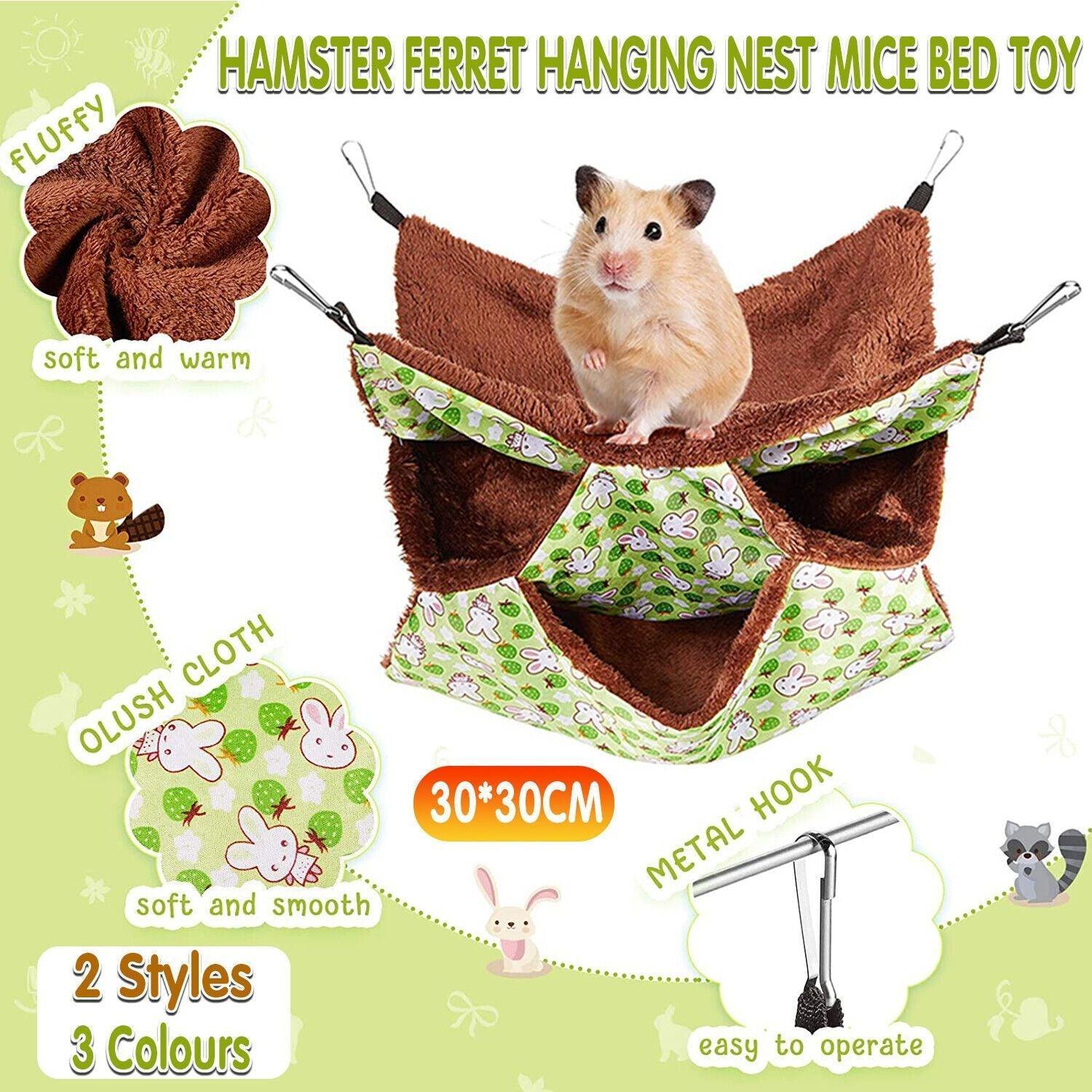 V528-HAMSTERHAMMOCK-PINK-81820-202509301909-00 Hanging Hammock Nest Bed for Hamster Guinea Pig Ferret Rat Mice Cage Warmer Toy - Pink - Image 1