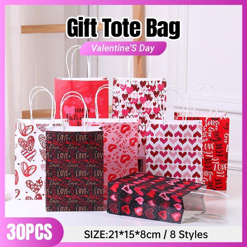 V528-HANDBAG-30PCS-Y168-814528-202510010809-00 30x Valentines Day Love-Themed Tote Bag Elegant Kraft Paper Handbag Lightweight - Y168 - Image 1