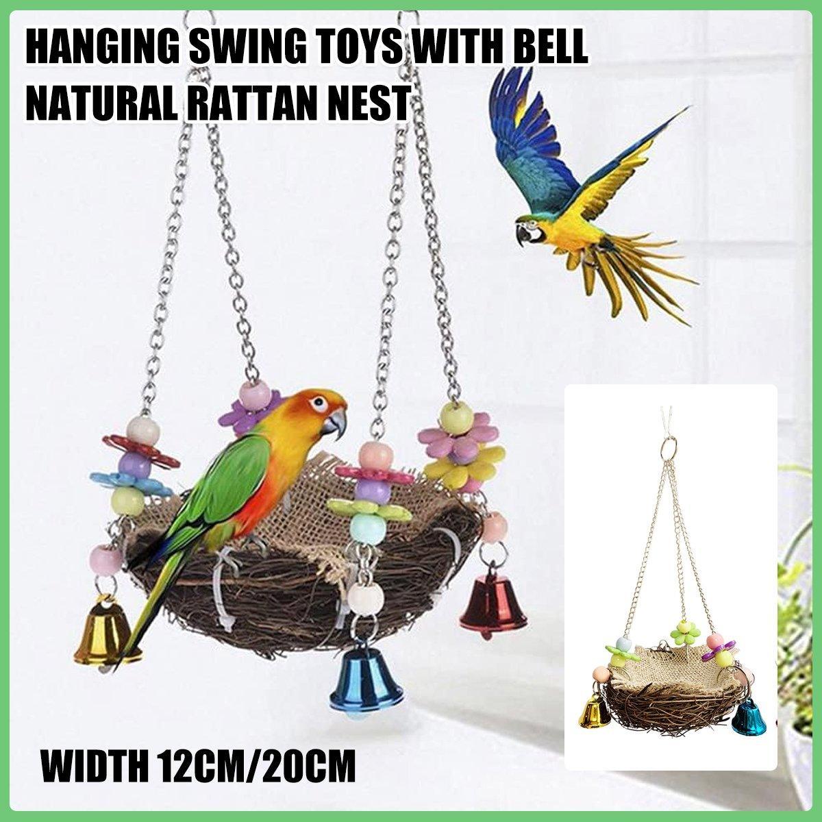 V528-HANGING-BASKET-S-450078-202509301245-00 Bird Parrot Swing Stand Rattan Nest Hanging Basket Chew Toy for Small Medium Pet - S-12cm - Image 1