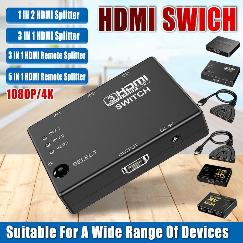 V528-HDMISPLITTER-3IN1-904554-202510010754-00 HDMI Switch Splitter 3-in-1 5-in-1 or 1-in-2 1080p 4K Manual or Remote Options - 3 in 1 Switch 1080p Manual - Image 1