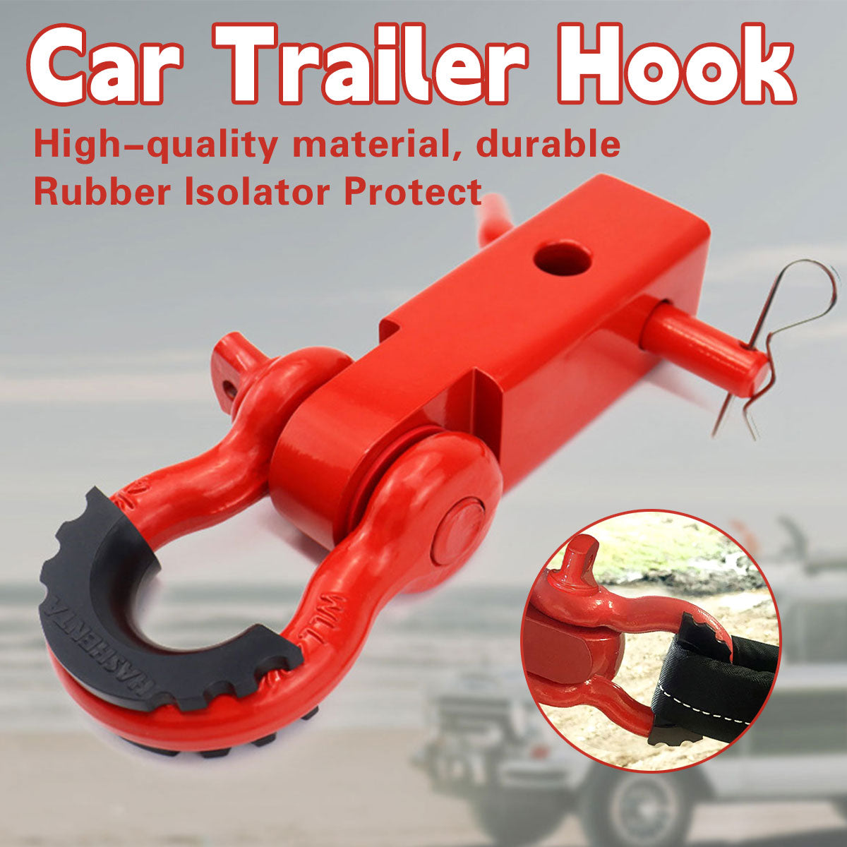 V528-HITCH-RECEIVER-RED-YTB-139655-202509291427-00 Red Trailer Arm Off Road Rescue Tow Hook Heavy Duty Steel for SUV Road Vehicle - Image 1
