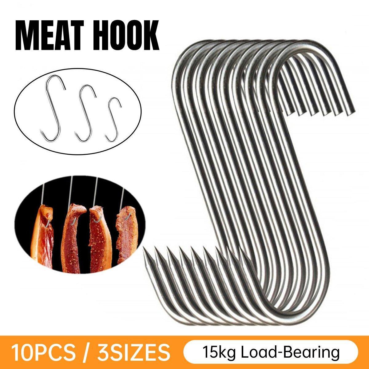 V528-HOOK-L-10PCS-386029-202510010836-00 10PCS Steel S Meat Hooks for Beef Pork Lamb Roast Duck BBQ Grill Oven Hanging - L - Image 1