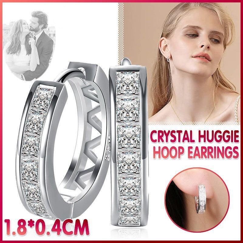 V528-HOOPEARRINGS-2PCS-389753-202509291645-00 925 Sterling Silver Filled Clear Zircon Crystal Huggie Hoop Earrings - Image 1