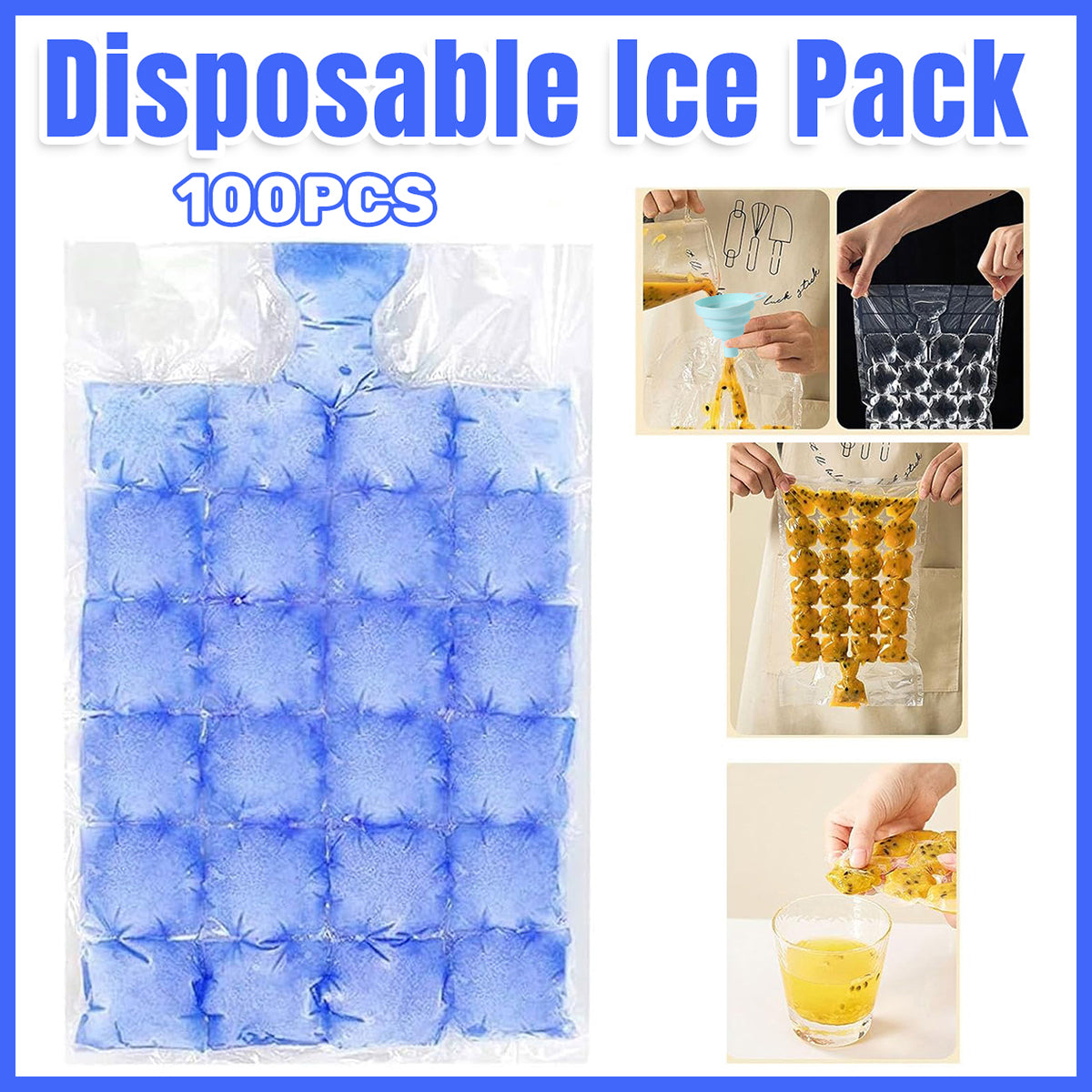 V528-ICE-BAG-100PCS-24-925032-202509251445-00 Disposable Ice Pack Bag 100PCS Water Injection Ice Cube Mold Tear Ice Grid - Image 1
