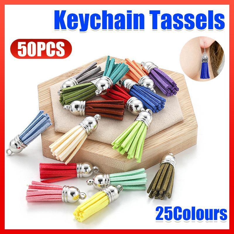 V528-KEYCHAINTASSELS-50PCS-894463-202509291545-00 50X Leather Key Chain Ring Tassel Pendants Bulk Mixed DIY Crafts Jewelry Making - Image 1