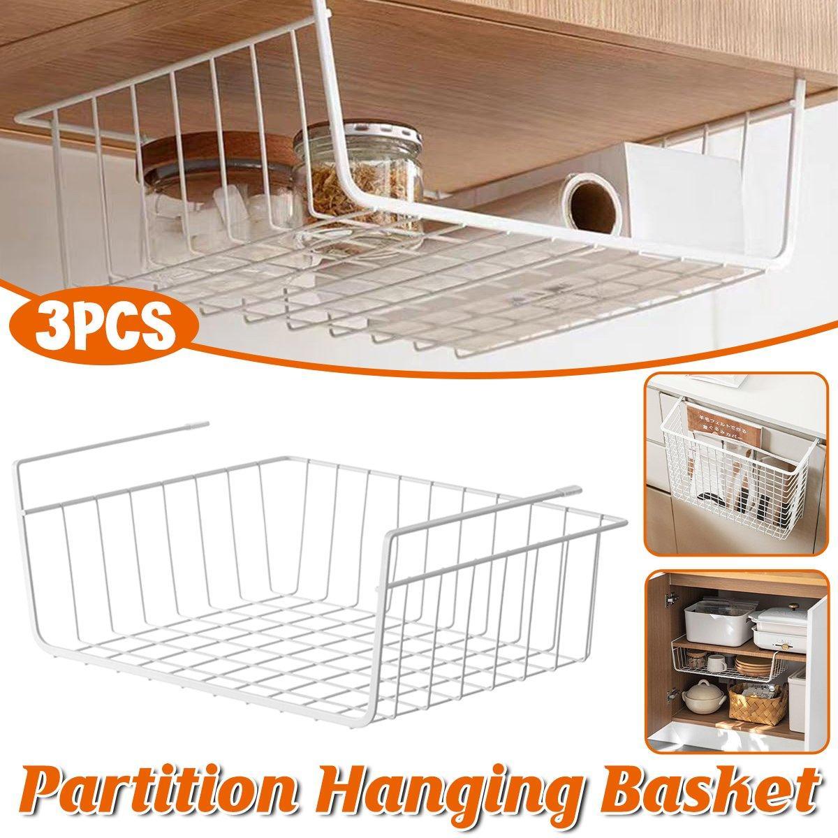 V528-KITCHEN-SHELVING-WHITE-3PCS-659871-202509251541-00 3PCS Hanging Storage Basket Rack Organizer Kitchen Wardrobe Shelf Cabinet Basket - Image 1