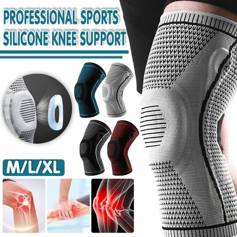 V528-KNEESUPPORT-BLUE-M-163737-202510010727-00 Blue Knee Brace Knee Compression Sleeve Professional Sports Silicone Knee Support - M - Image 1