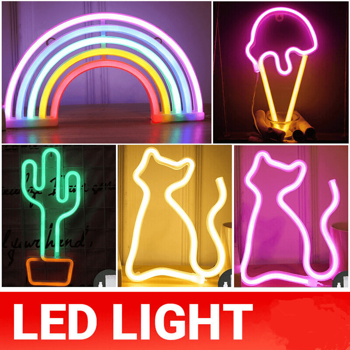 V528-LEDLIGHT-ICECREAM-667966-202510011145-00 LED Rainbow Neon Light Lamp for Bedside Night Room Wall Home Decoration - Ice cream - Image 1