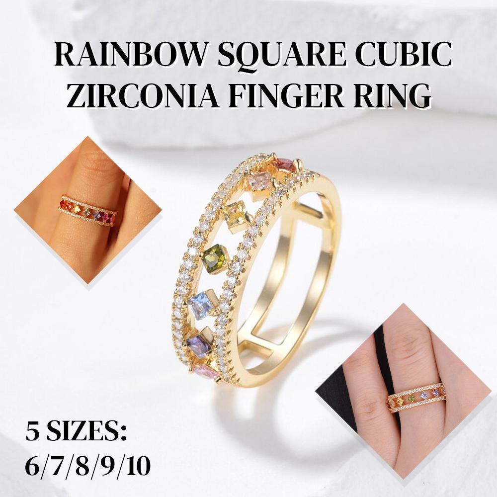 V528-LK562-6-665882-202510010609-00 Rainbow Gold Ring Women Fashion Colorful Band Jewelry Gift 6-10 Sizes Ring - 6 - Image 1