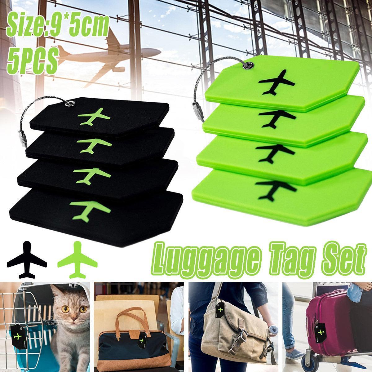 V528-LUGGAGE-TAG-BLACK-5PCS-886871-202510010300-00 5PCS High-Quality Silicone Luggage Tags Name Address Boarding Pass Travel ID - Black - Image 1