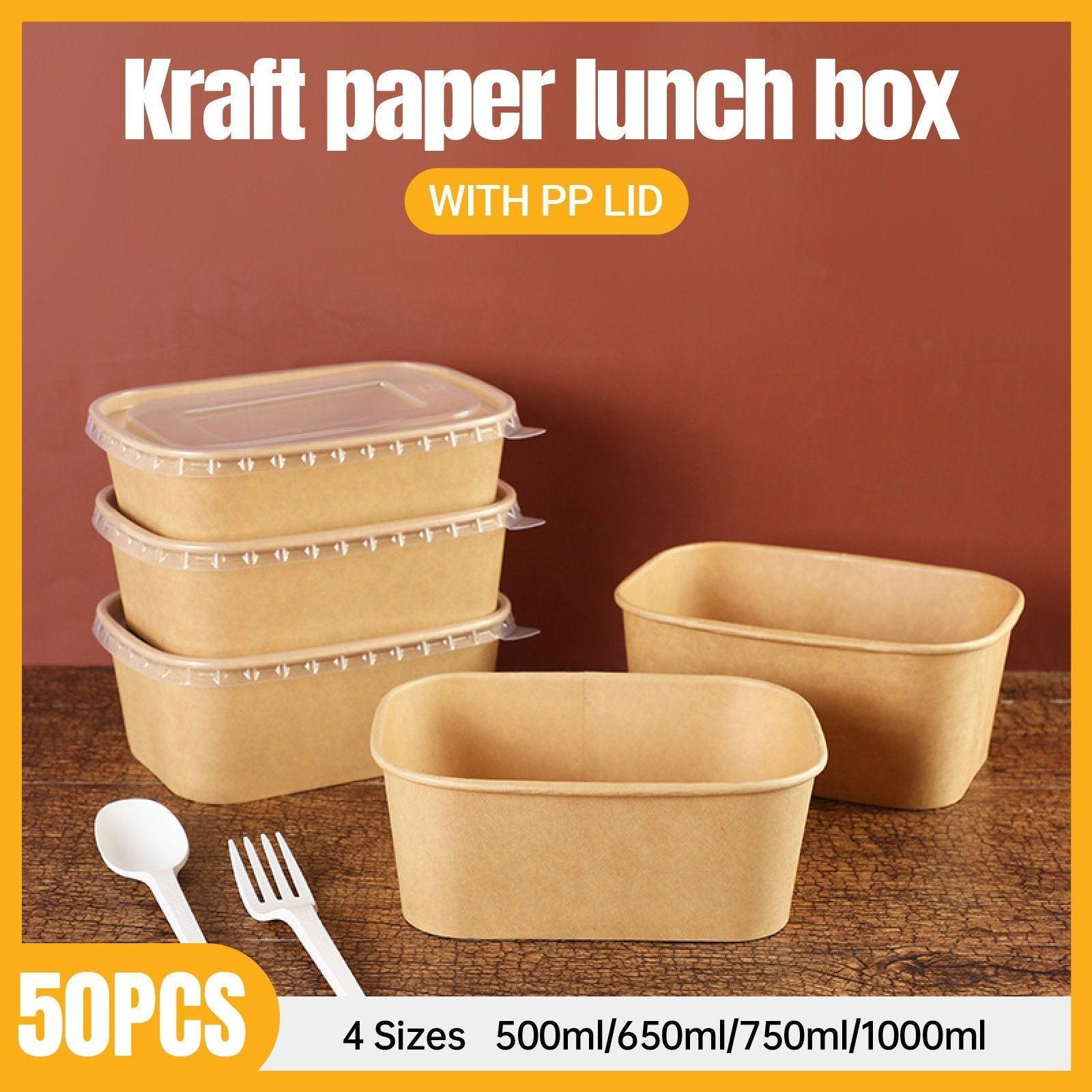 V528-LUNCHBOX-50PCS-500ML-910349-202509301309-00 50pcs Eco Friendly Kraft Paper Food Containers Lunch Boxes for Picnic Takeout - 500ml - Image 1
