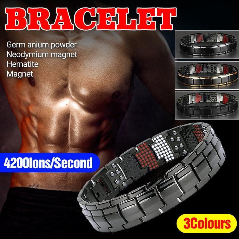 V528-MAGNETICBRACELET-BLACK-364451-202510010109-00 Mens Double Strong Magnetic Therapy Bracelet Arthritis Pain Relief Jewelry Au - Black - Image 1