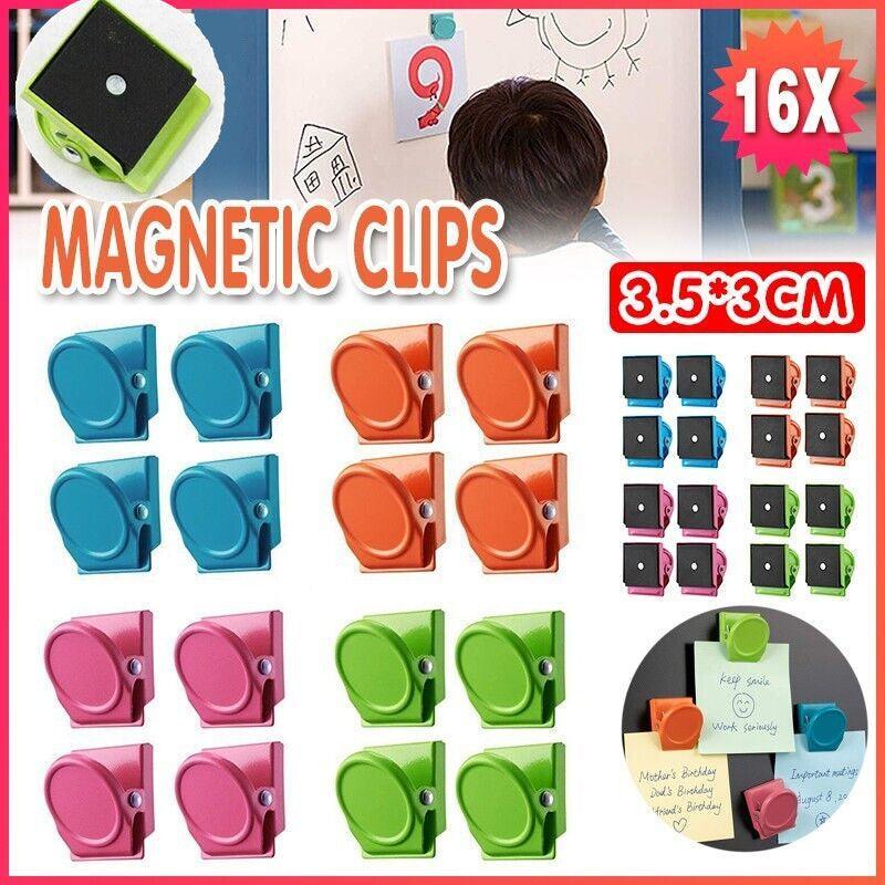 V528-MAGNETICCLIPS-16PCS-134313-202509251341-00 16 Magnetic Clips Fridge Strong Magnet Metal Clamp Note Photo Hanger Holder Hook - Image 1