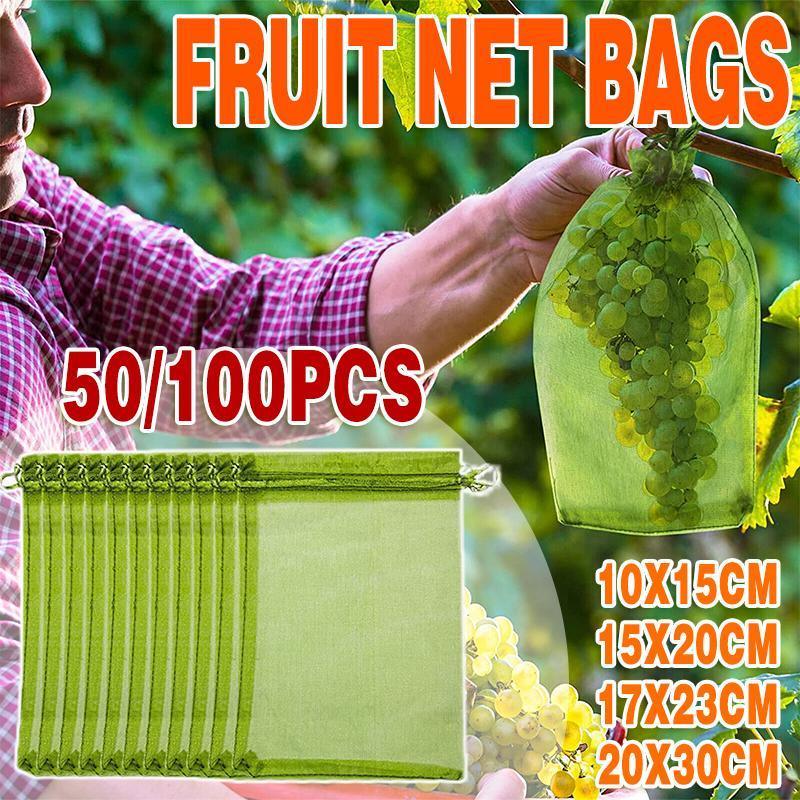 V528-MESHBAG-20X30CM-50PCS-49530-202509302327-00 50/100PCS Garden Fruit Protection Net Bags Insect Proof Drawstring Mesh Organza - 50Pcs 20x30cm - Image 1