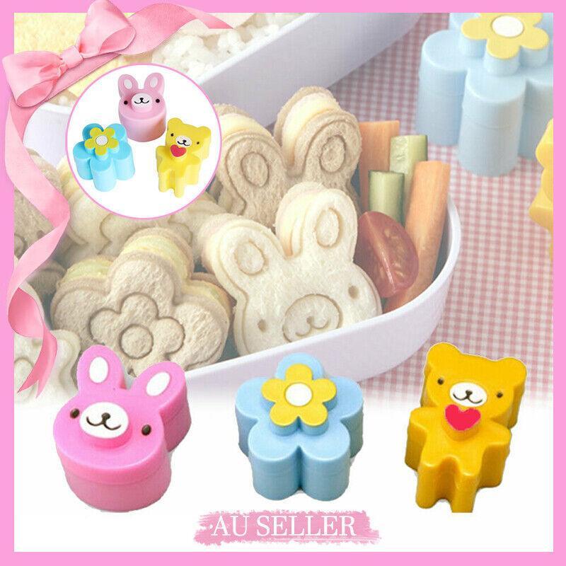 V528-MOLD-42561-202509251246-00 3PCS Sandwich Cutter Set Rabbit Bear Flower Bread Mold for Bento Lunch Cake Cookies - Image 1