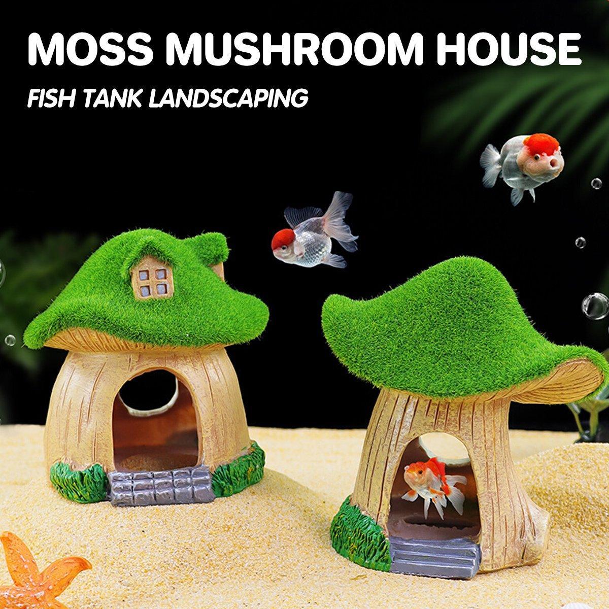 V528-MOSS-WINDOW-HOUSE-281100-202509302145-00 Aquarium Moss Mushroom House Aquascape Crafts Fish Shrimp Hiding Decoration - House With Window - Image 1
