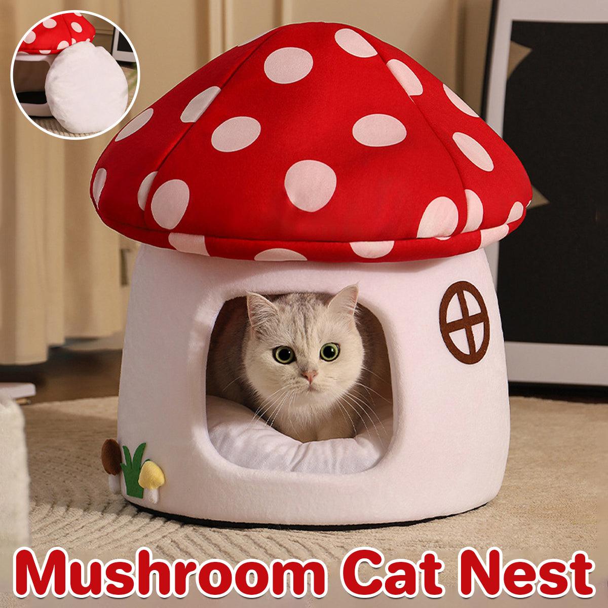 V528-MUSHROOM-NEST-221570-202509291754-00 Winter Mushroom Cat House Cozy Sleeping Pet Bed for Cats Indoor Warm Pet House - Image 1