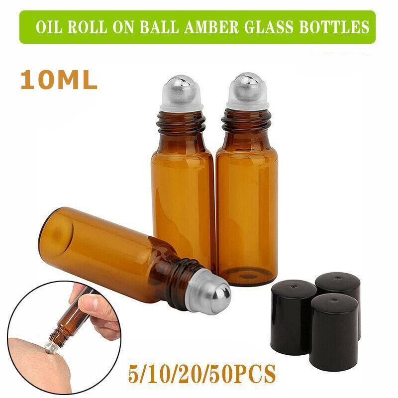 V528-OILBOTTLE-10ML-10PCS-42971-202509301236-00 10Ml Roller Rollerball Perfume Essential Oil Roll On Ball Amber Glass Bottle - 10PCS - Image 1