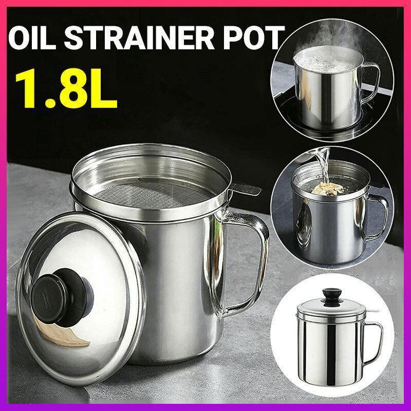 V528-OILFILTERPOT-744290-202509251046-00 1.8L Stainless Steel Oil Filter Pot with Strainer Lid Grease Separator for Kitchen - Image 1