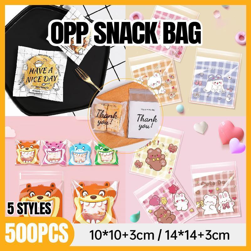 V528-OPP-500PCS-SHYKAK-10-10-3-711079-202510010100-00 500 Pack Self Adhesive Cookie Packaging Bags Vibrant Designs OPP Material - Cute 10*10*3cm - Image 1