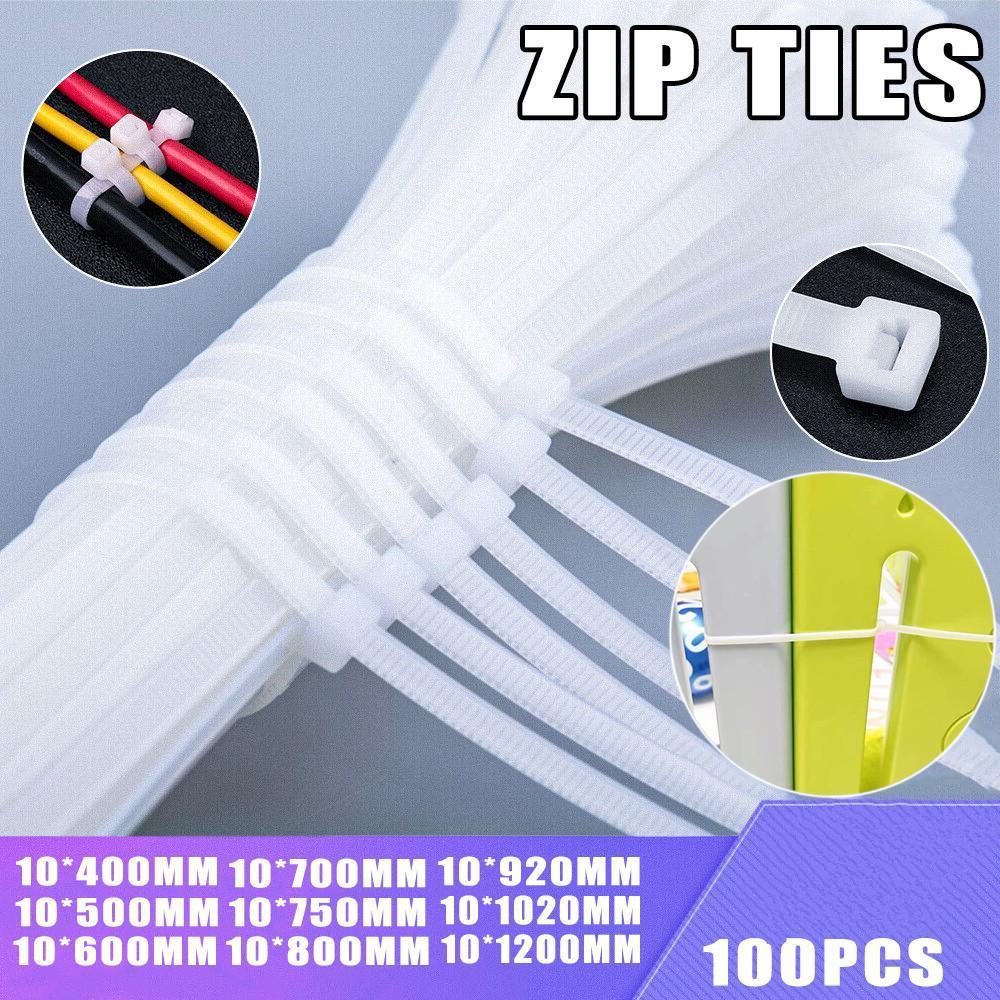 V528-P1SIZE-10600MMWHITEQTY-10051930-202509302200-00 100X Cable Ties Zip Ties Nylon UV Stabilised Bulk White Cable Ties - 10*600mm White - Image 1