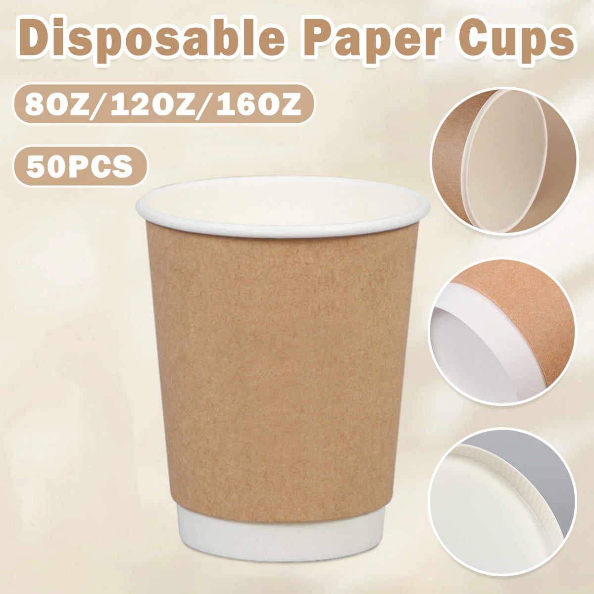 V528-PAPER-CUP-8OZ90-50PCS-302755-202509301737-00 50pcs Disposable Coffee Paper Cups Hot Drink Cups 8/12/16oz for Beverage Use - 8 oz - Image 1