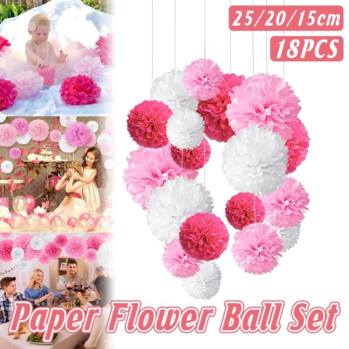 V528-PAPER-FLOWER-SET-PINK-652354-202509251104-00 18PCS Pink Spiral Hanging Paper Flower Balls Birthday Party Decoration - Image 1