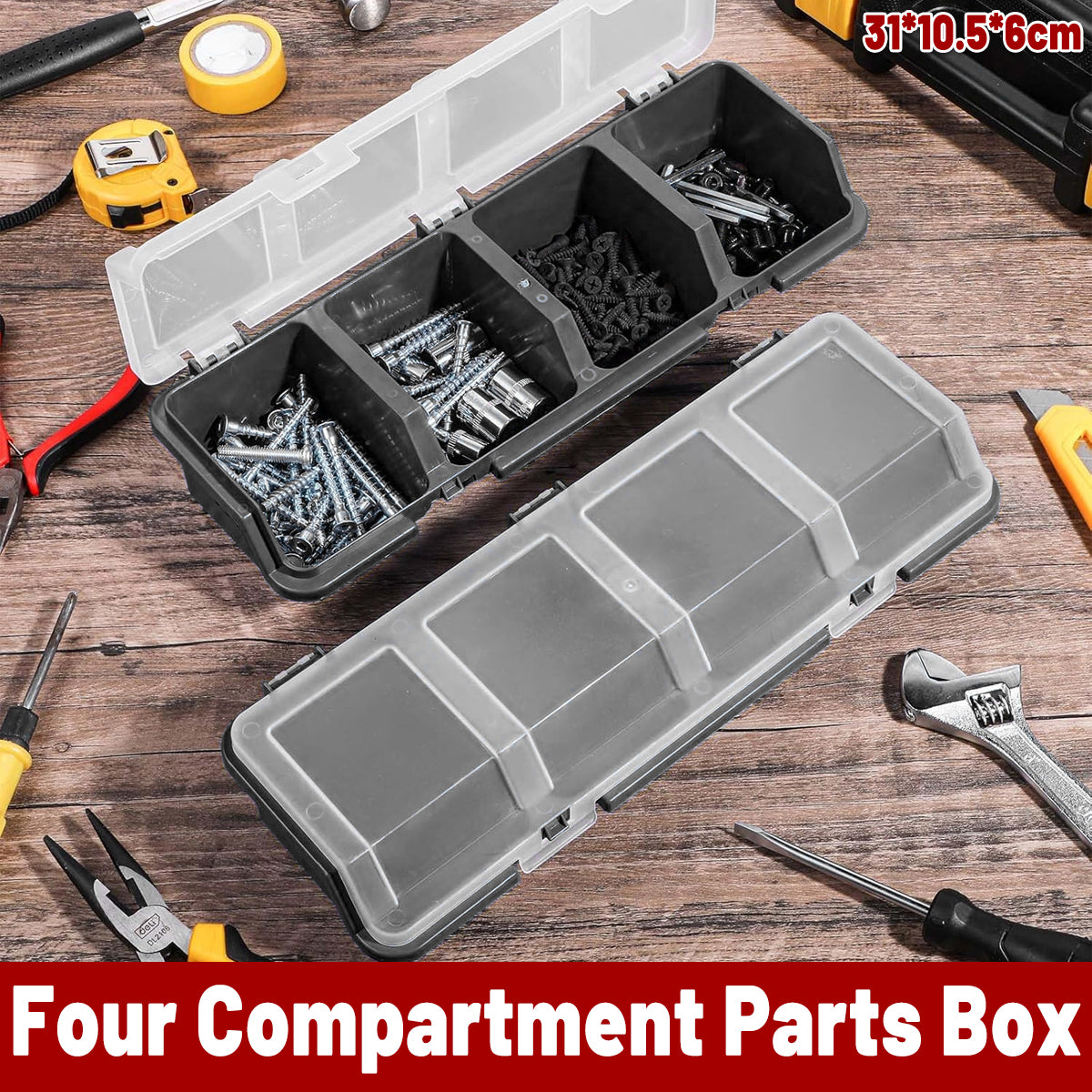 V528-PARTS-BOX-GREY-139756-202509291754-00 Plastic Screw Parts Storage Box Small Hardware Organizer Case with Four Grids - Image 1