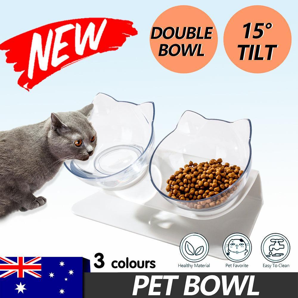 V528-PBL2COLOUR-BLACKBLACK90449-202509291945-00 Double Cat Bowl Pet Bowls Stand Dog Elevated Feeder Food Water Raised Lifted Au - Black+Black - Image 1