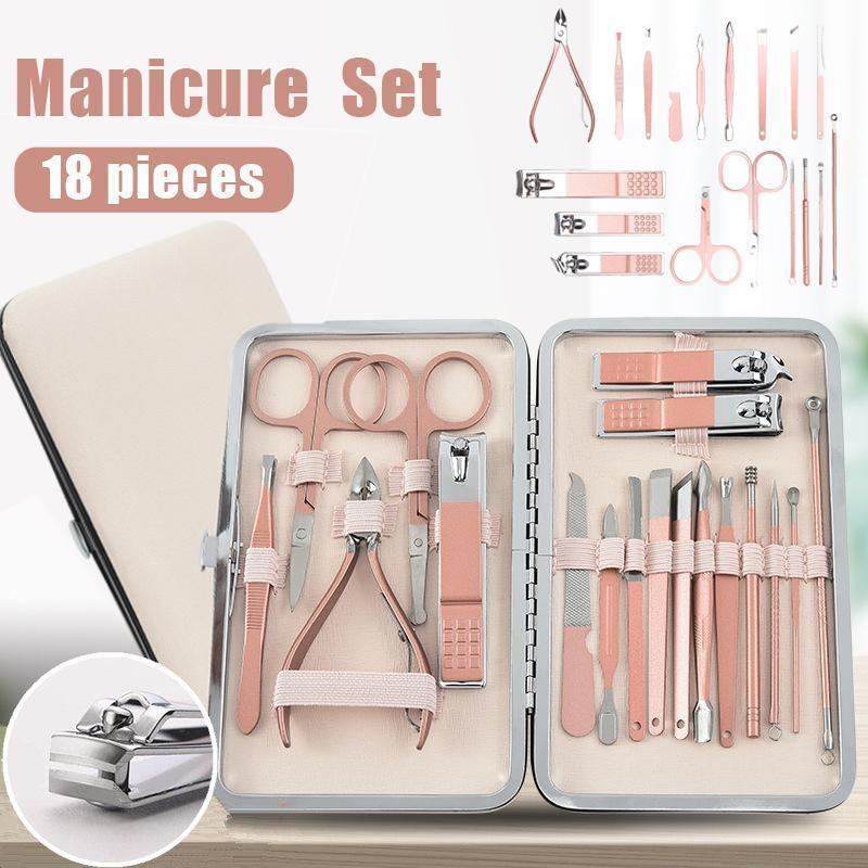 V528-PEDICUREKITSET-18PCS-937254-202509251536-00 18 Piece Rose Gold Stainless Steel Manicure Pedicure Set With Travel Case - Image 1