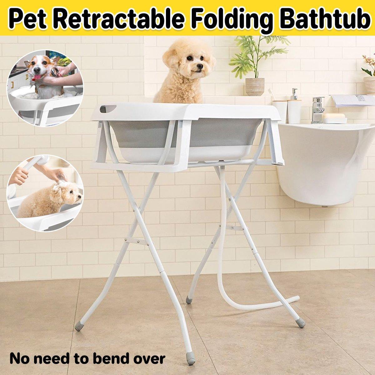 V528-PET-BATH-TUB-GREY-783268-202509251116-00 Pet Bath Tub Elevated Stand for Cats and Puppies Portable Bathing Tub for Pets - Image 1