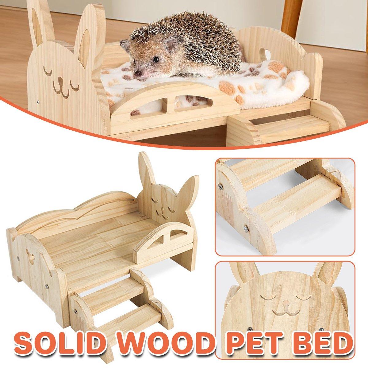 V528-PET-BED-XHAST-899506-202509251020-00 Wooden Rabbit Bed Small Animal Pet Cot Durable Sleeping Platform for Indoor Use - Image 1