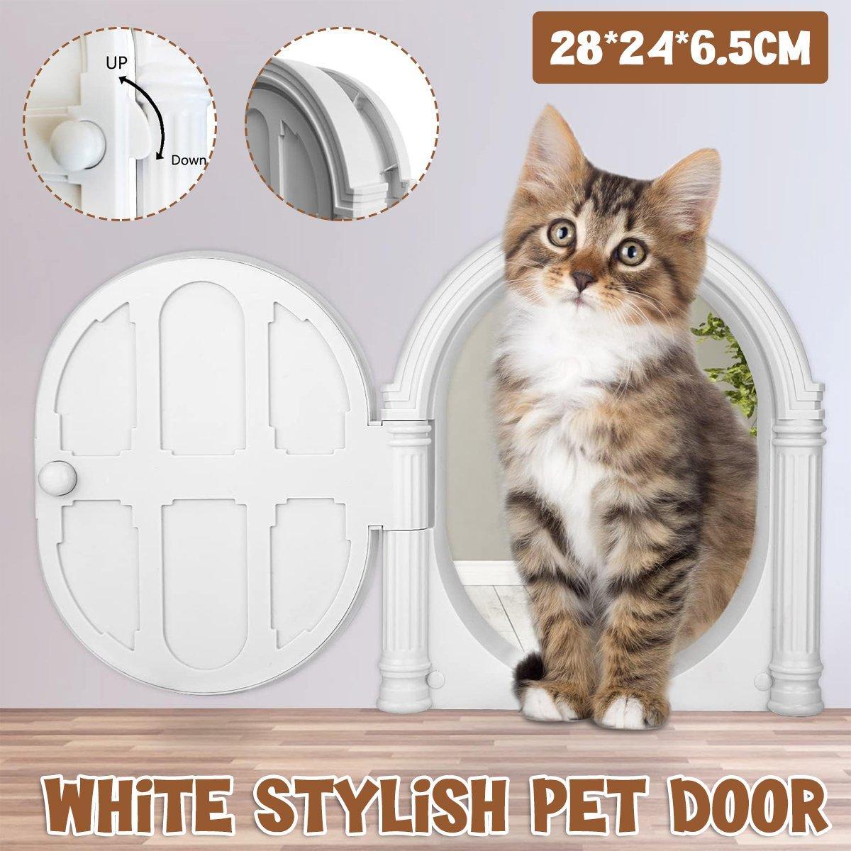 V528-PET-DOOR-WHITE-569071-202509291509-00 Controllable Cat Dog Door Flap for Pet House Adjustable Entry Exit Pet Door - Image 1