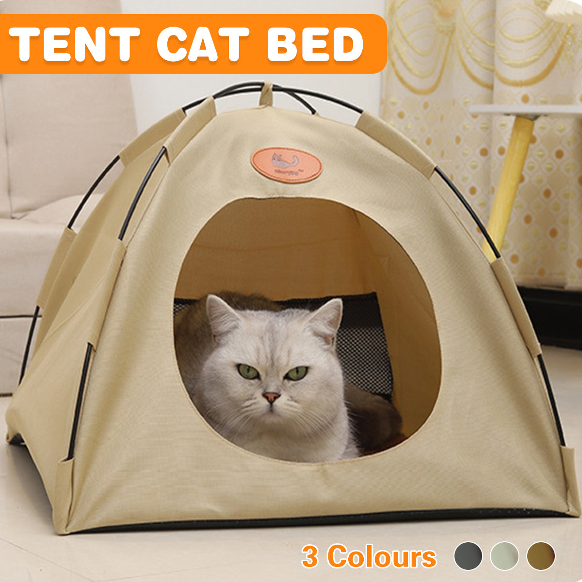 V528-PET-HOUSE-COFFEE-L-596101-202509302036-00 Folding Camping Pet Tent for Cats Puppy Bed Indoor Cat Nest Dog Cave Style House - Coffee - Image 1