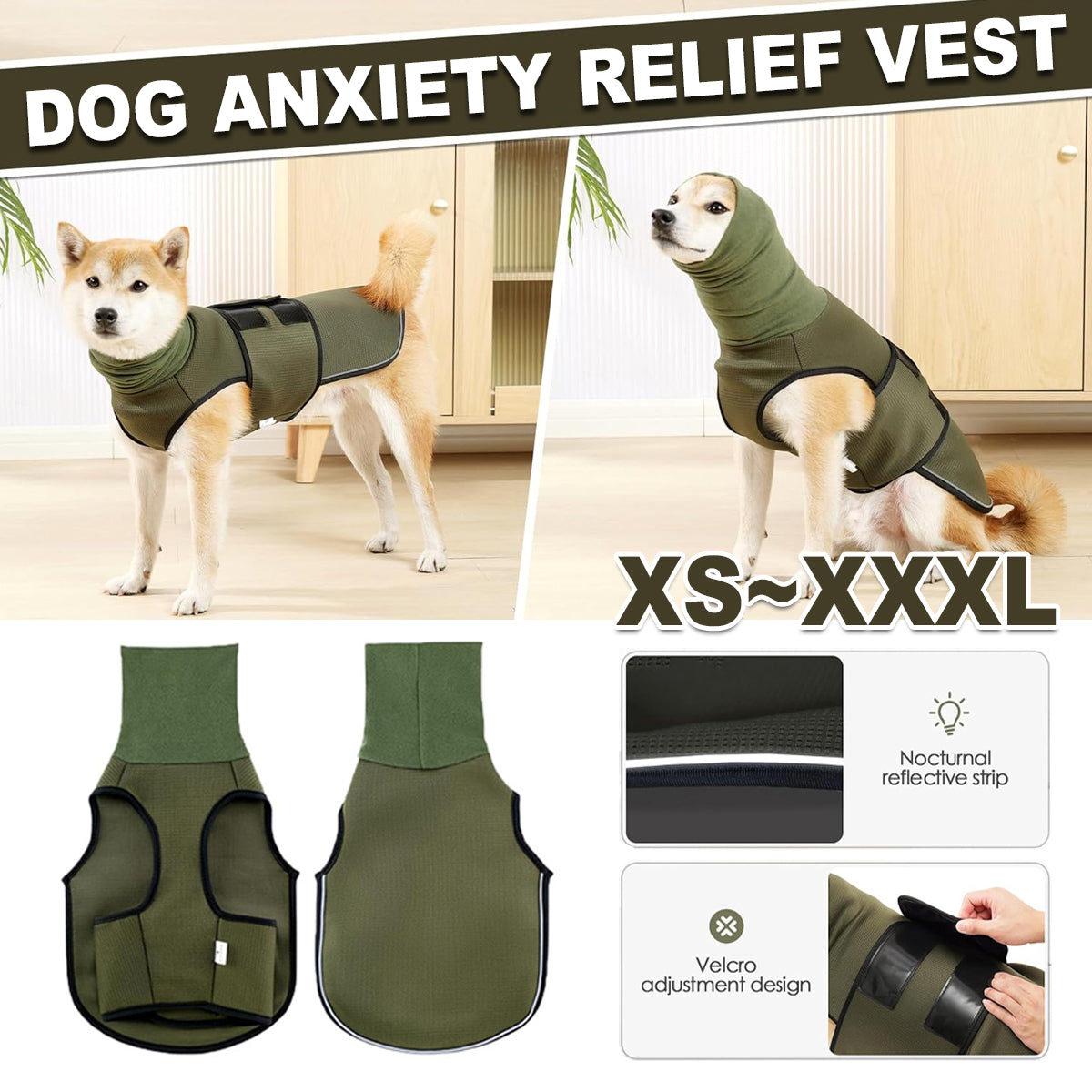 V528-PET-JACKET-GREEN-2XL-202509302200-00 Calming Dog Vest for Stress Relief Travel Thunder Wrap Jacket for Medium Large Dogs - XXL - Image 1