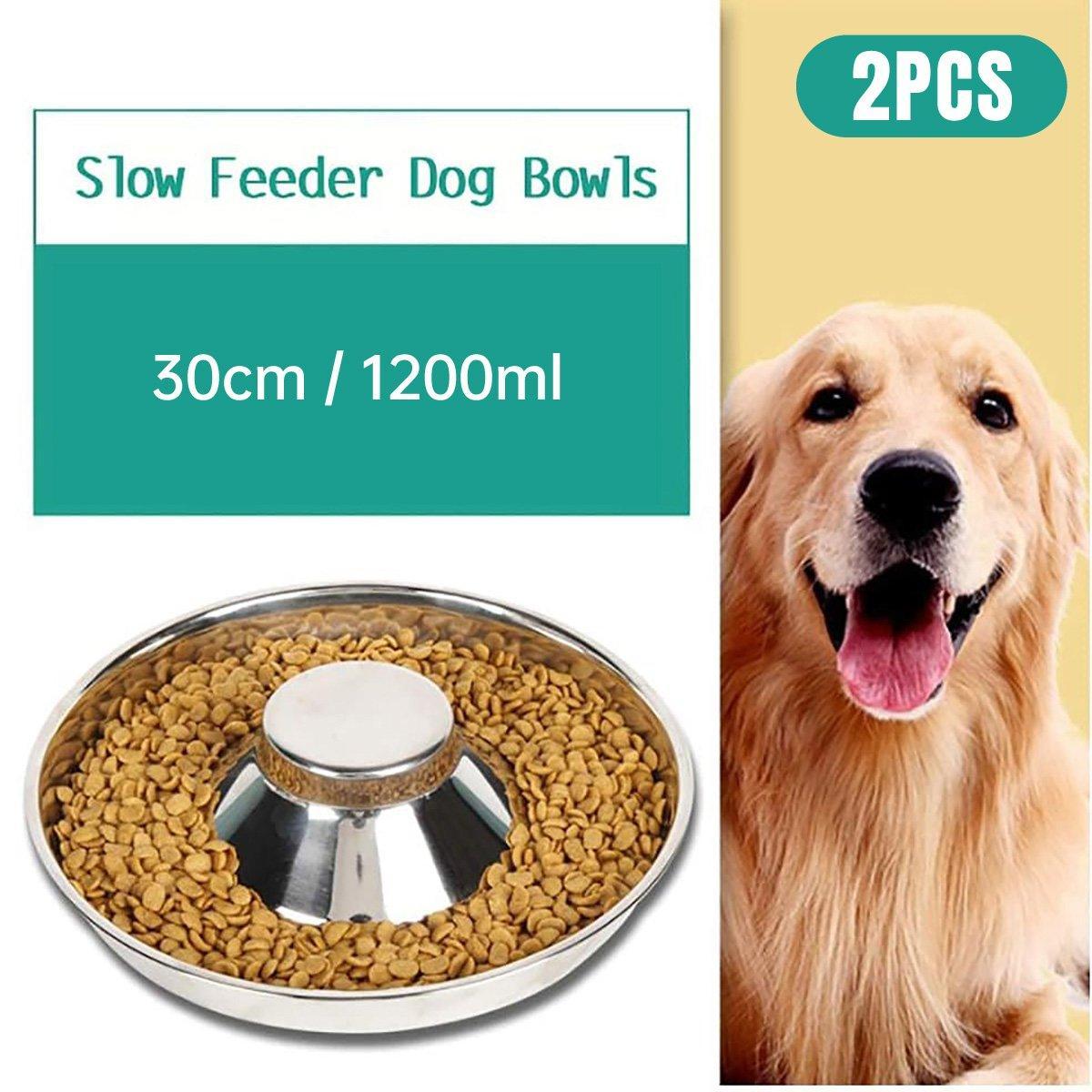 V528-PET-STOP-BOWL-2PCS-30CM-107227-202509291518-00 2pcs Stainless Steel Dog Cat Slow Feeder Pet Food Bowl Non-Slip Stop Eating Dish - Image 1