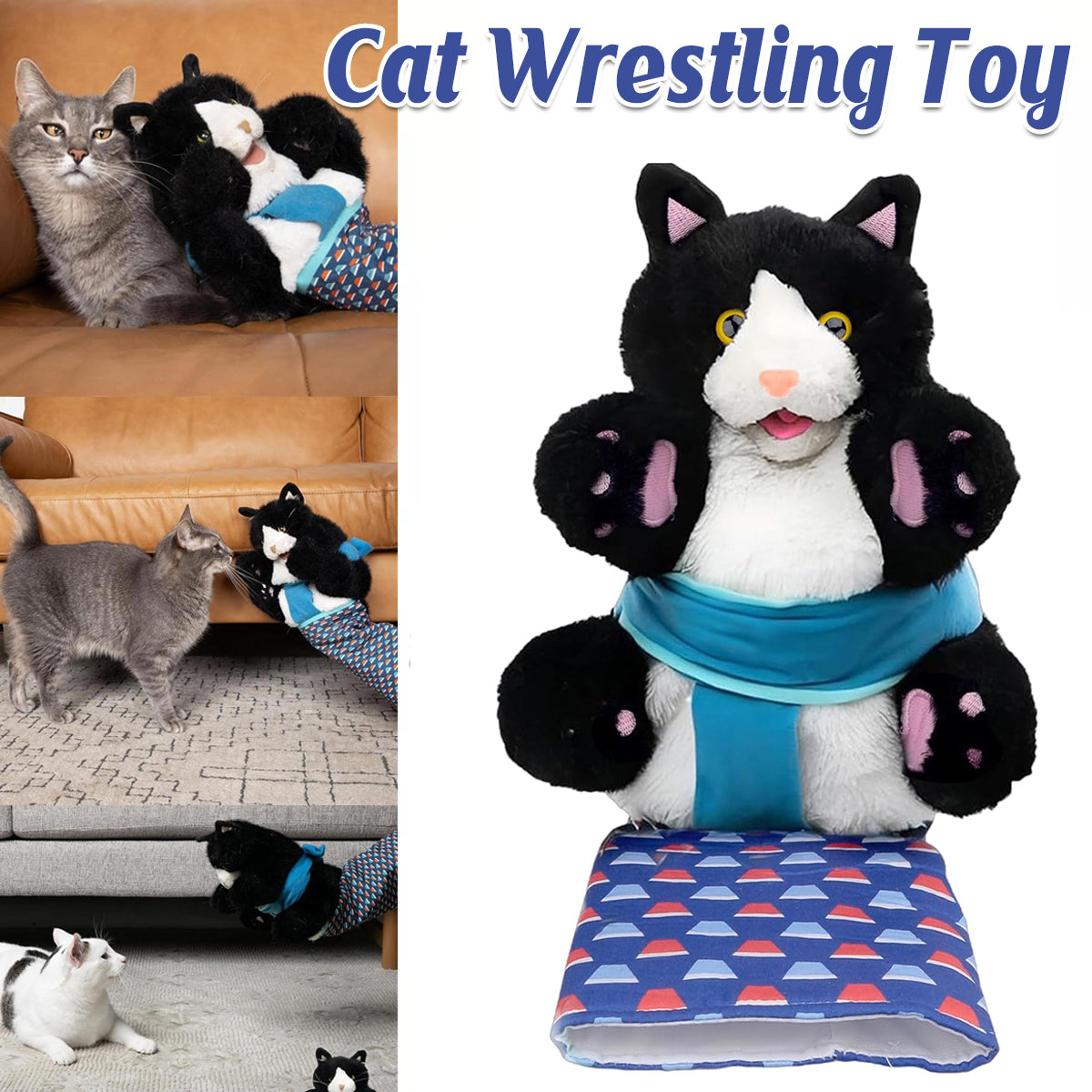 V528-PET-TOY-414687-202509291619-00 Wrestler Cat Interactive Hand Puppet Kitten Toy Pet Play Plush Puppet For Cats - Image 1