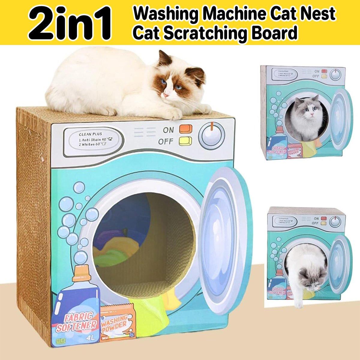 V528-PET-TOY-WASHING-MACHINE-193396-202509291518-00 2in1 Cat Scratching Board Cat House Combination Durable Cat Bed and Scratcher - Image 1