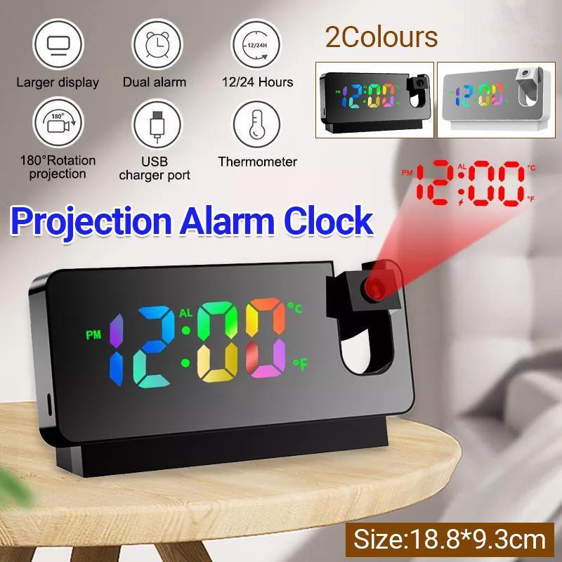 V528-PROJECTIONALARMCLOCK-BLACK-298359-202509302119-00 LED Digital Smart Alarm Clock Projection Temperature Time Projector LCD Display - Black - Image 1