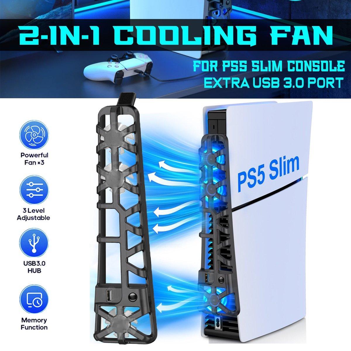 V528-PS5SLIM-FAN-BLACK-422120-202509251436-00 PS5 Slim Cooling Fan For PS5 Slim Disc/Digital Console Cooler Fan LED USB 3.0 - Image 1
