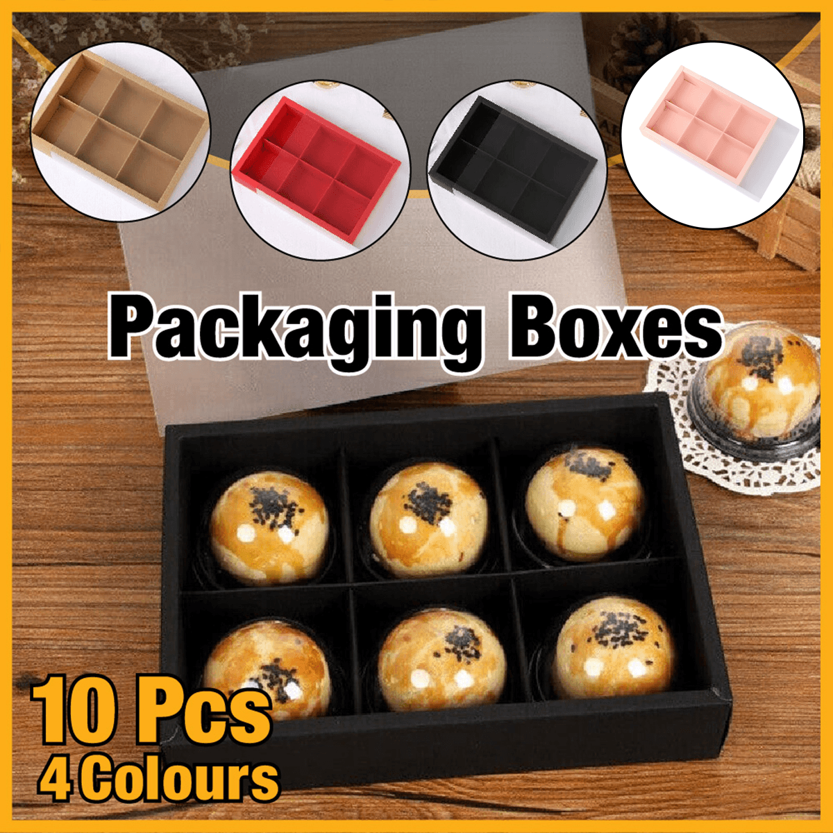V528-PY0326-RED-10PCS-519026-202509301600-00 10PCS Cake Box with Transparent Lids Gift Packaging Boxes for Moon Cakes Cookie - Red - Image 1