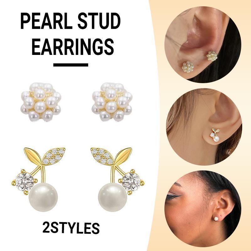 V528-QLX38-A-755125-202509302018-00 Fashion Pearl Wedding Earrings Zircon Cherry Stud Pearl Earrings for Women - Pearlet - Image 1